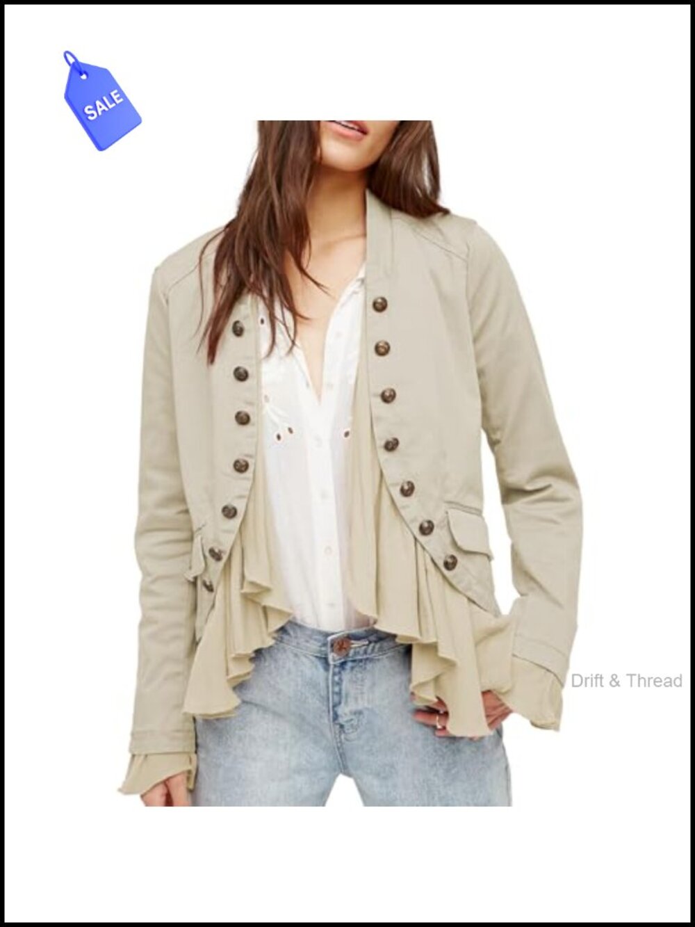 Yioaga Women's Ruffled Steampunk Blazer Cotton Spandex Button Up Open Front